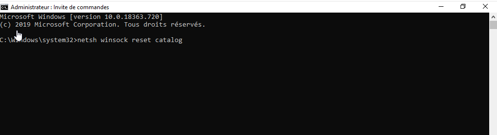 CMD netsh winsock reset catalog