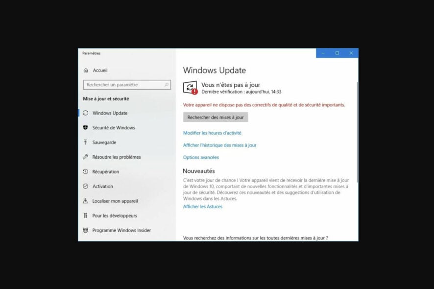 comment corriger votre appareil ne dispose pas des correctifs de qualité et de sécurité importants