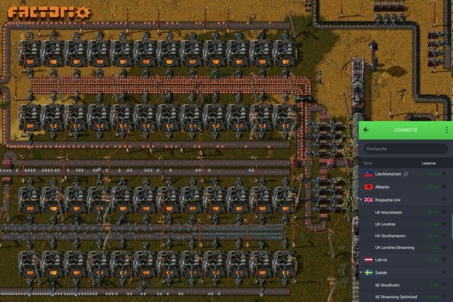 VPN pour corriger latence Factorio