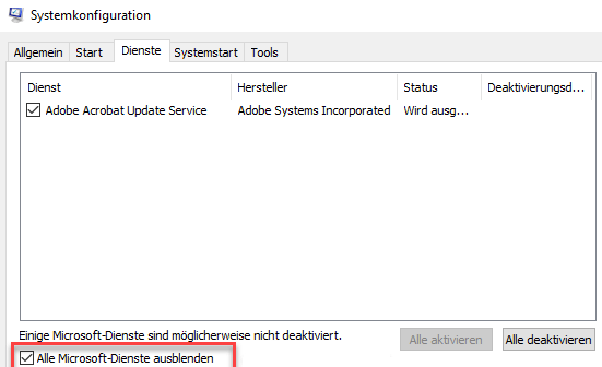 Alle Microsoft-Dienste ausblenden