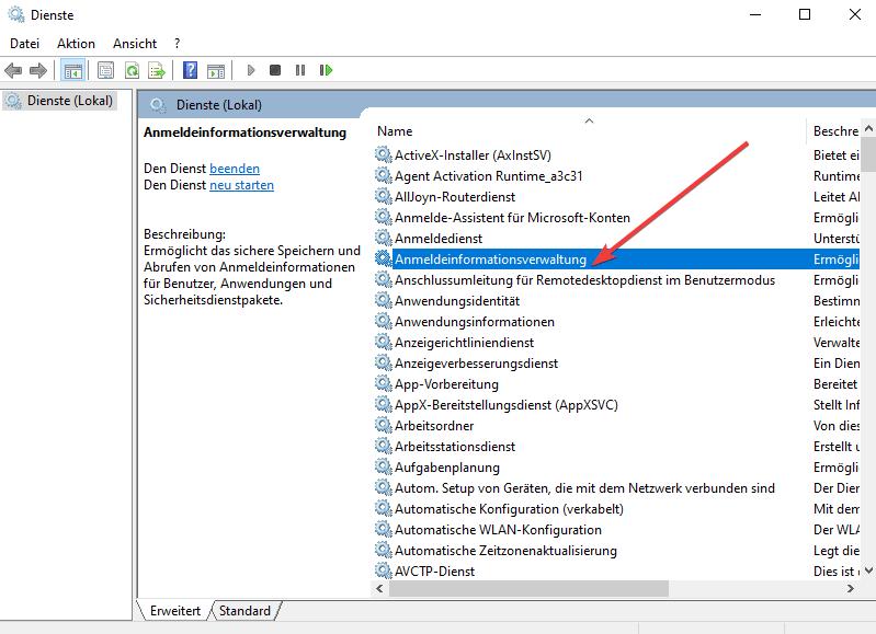 Anmeldeinformationsverwaltung