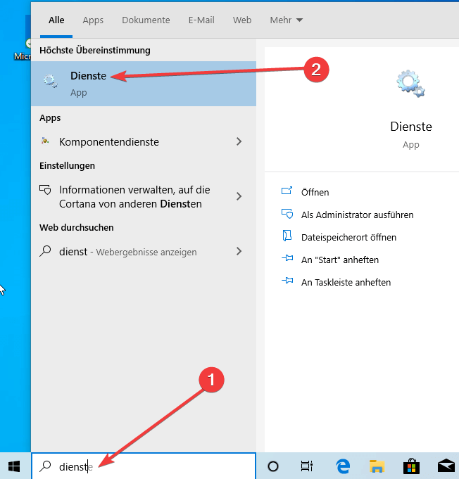 dienste windows 10