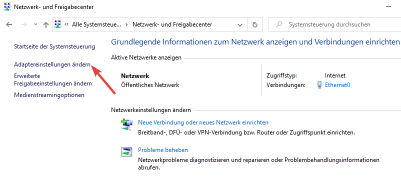Adaptereinstellungen ändern