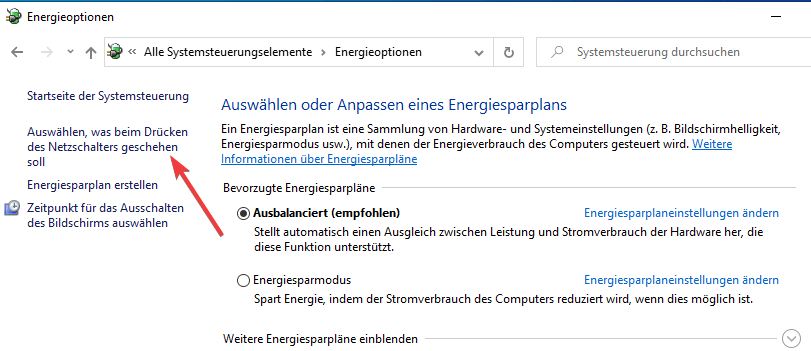 Auswählen was der Netzschalter tut