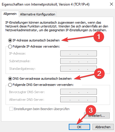 DNS-Serveradresse automatisch beziehen
