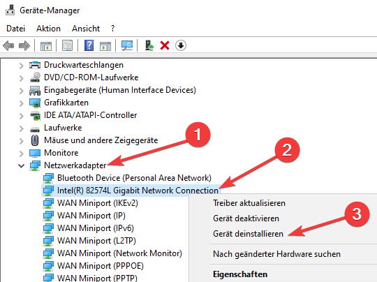 Netzwerkadapter desinstallieren
