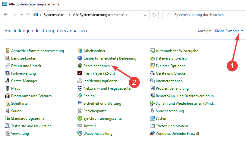 energieoptionen windows 10