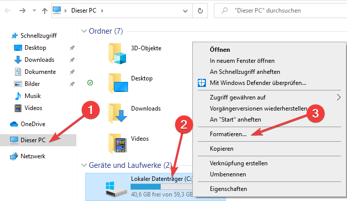 laufwerke formatieren windows 10