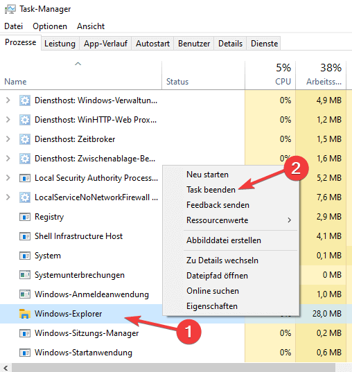 windows explorer task beenden