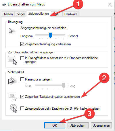 zeiger bei tastatureingaber ausblenden windows 10