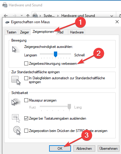 maus zeigeroptionen windows 10