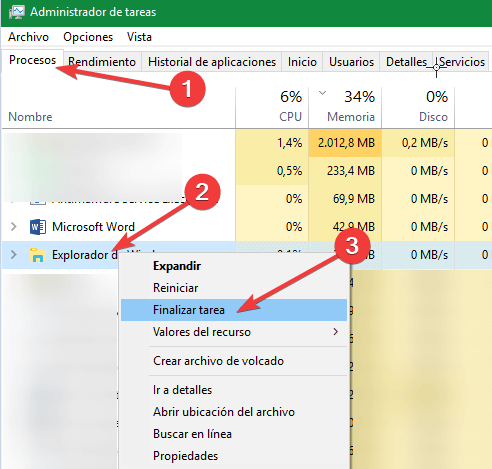 finalizar tarea explorador de windows