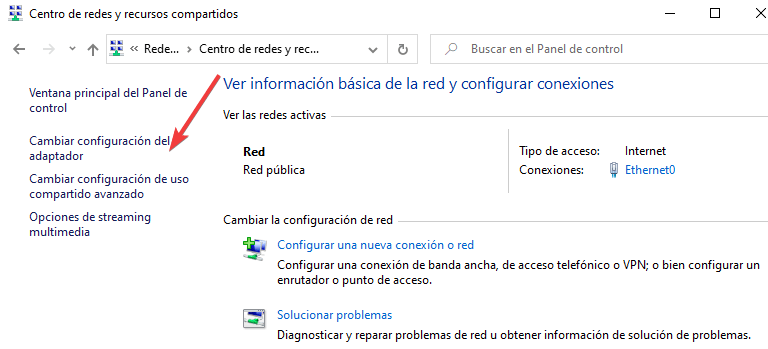 Cambiar configuración del adaptador windows 10