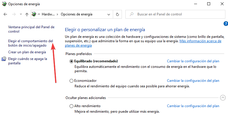 Elegir el comportamiento de los botones de inicio apagado