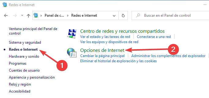 Opciones de Internet