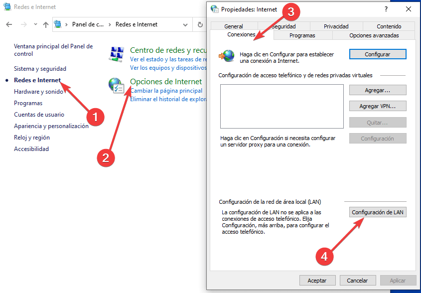 configuracion de LAN redes internet