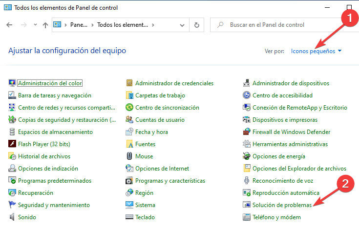 control panel solution de problemas