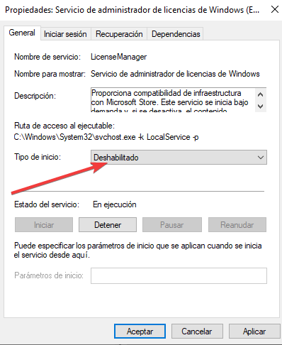 deshabilidar servicio administrador licencias Windows 10