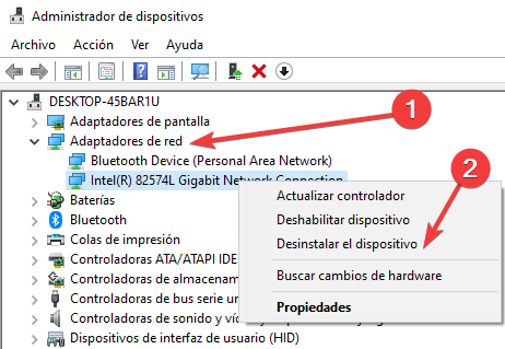 desinstalar adaptadores de red windows 10