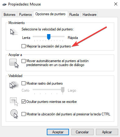mejorar precisión de puntero