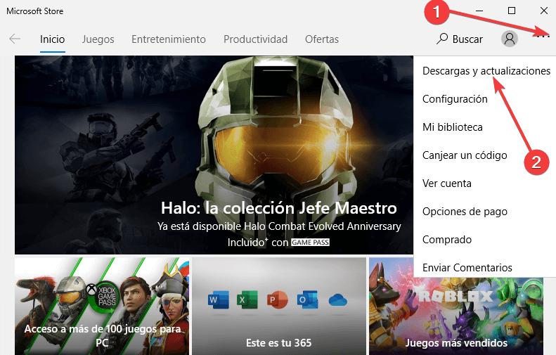 Descargas y actualizaciones microsoft store