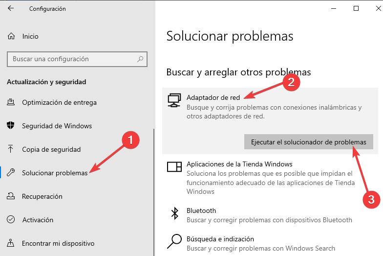 solucionar problemas adaptador red windows 10