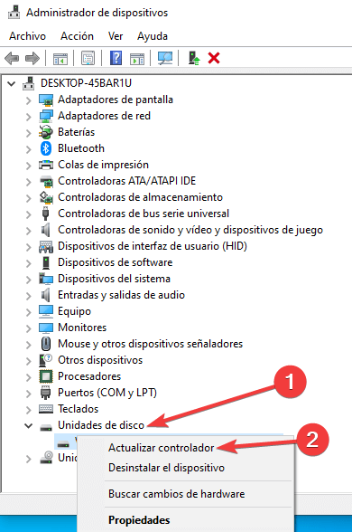 unidades de disco actualizar controlador
