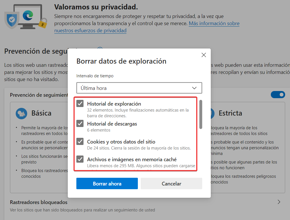 eliminar cookies Edge