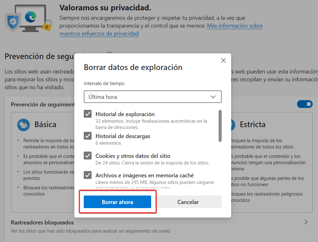 eliminar cache Edge