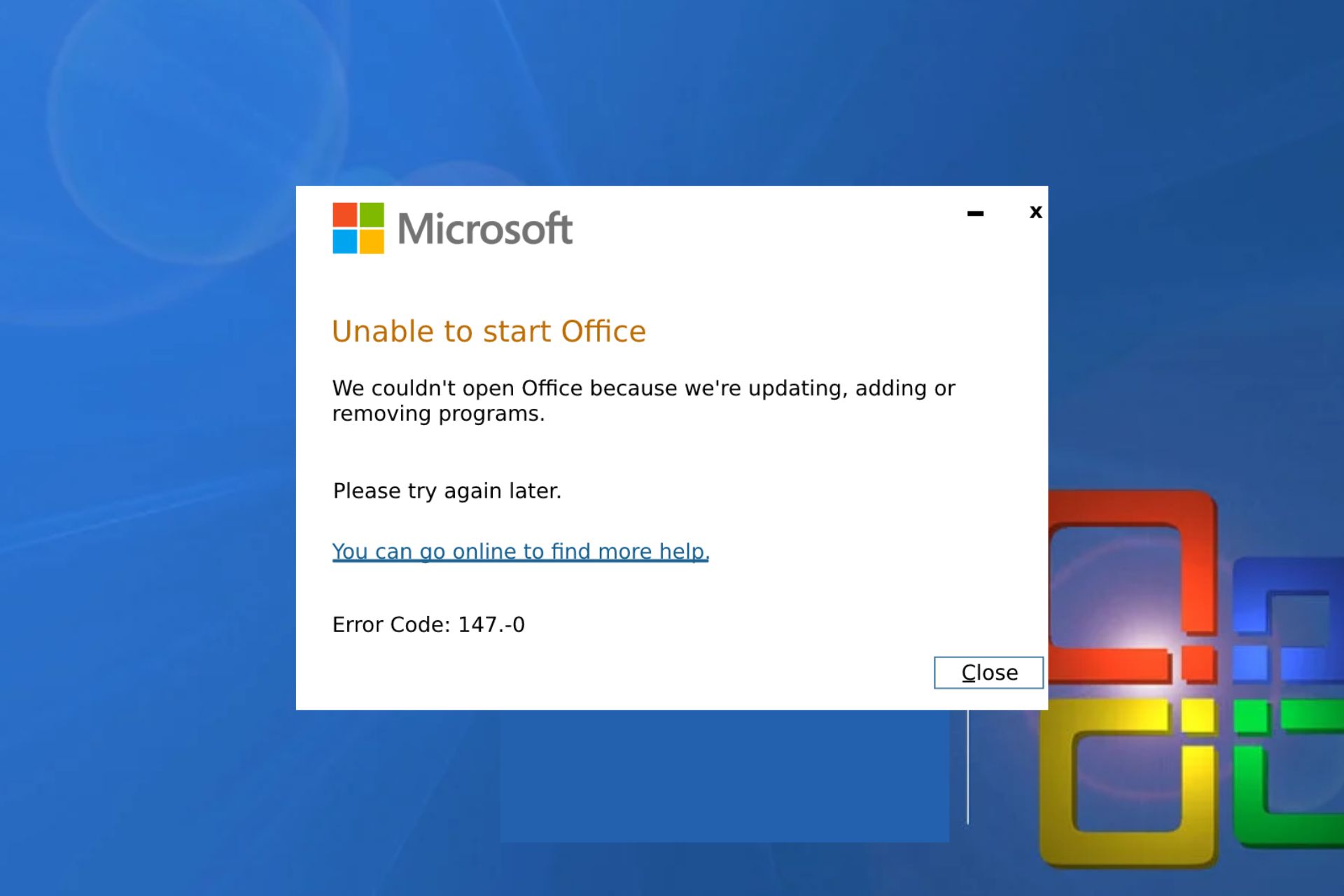 Codigo error microsoft office 147-0