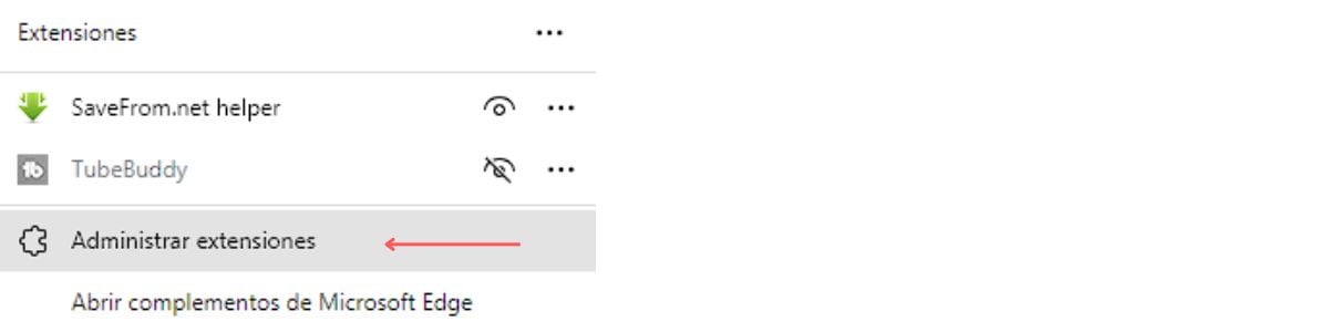 administrar extensiones microsoft edge