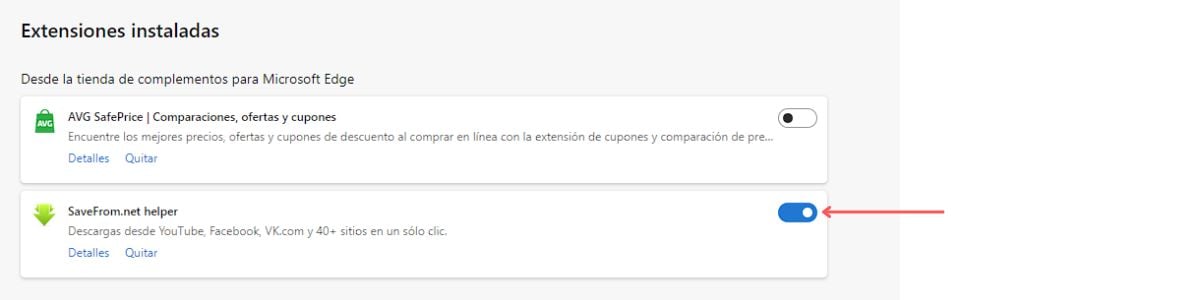 habilitar extension en el menu