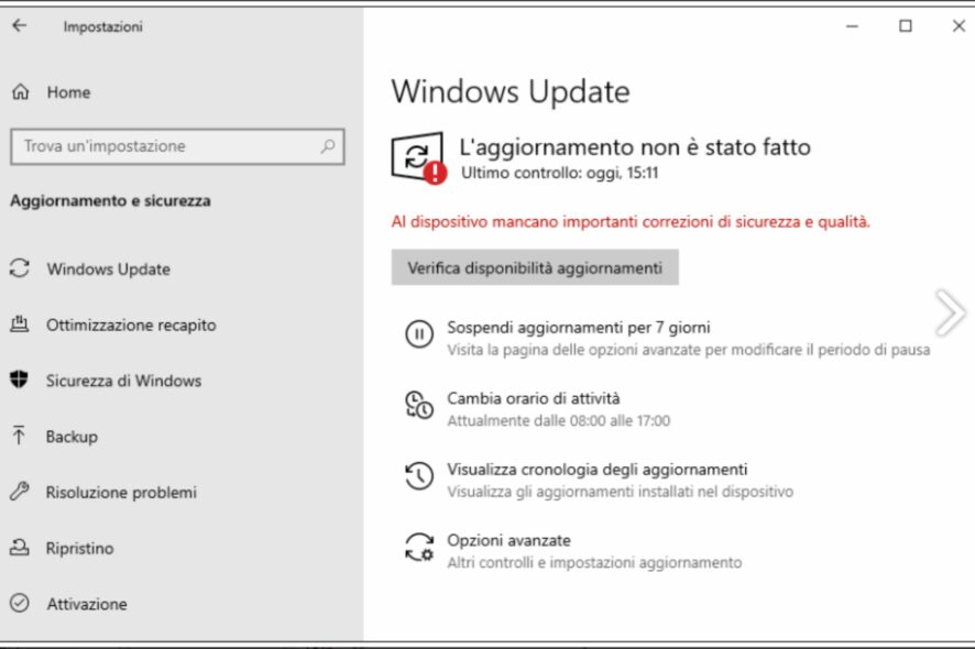 Errore windows sicurezza